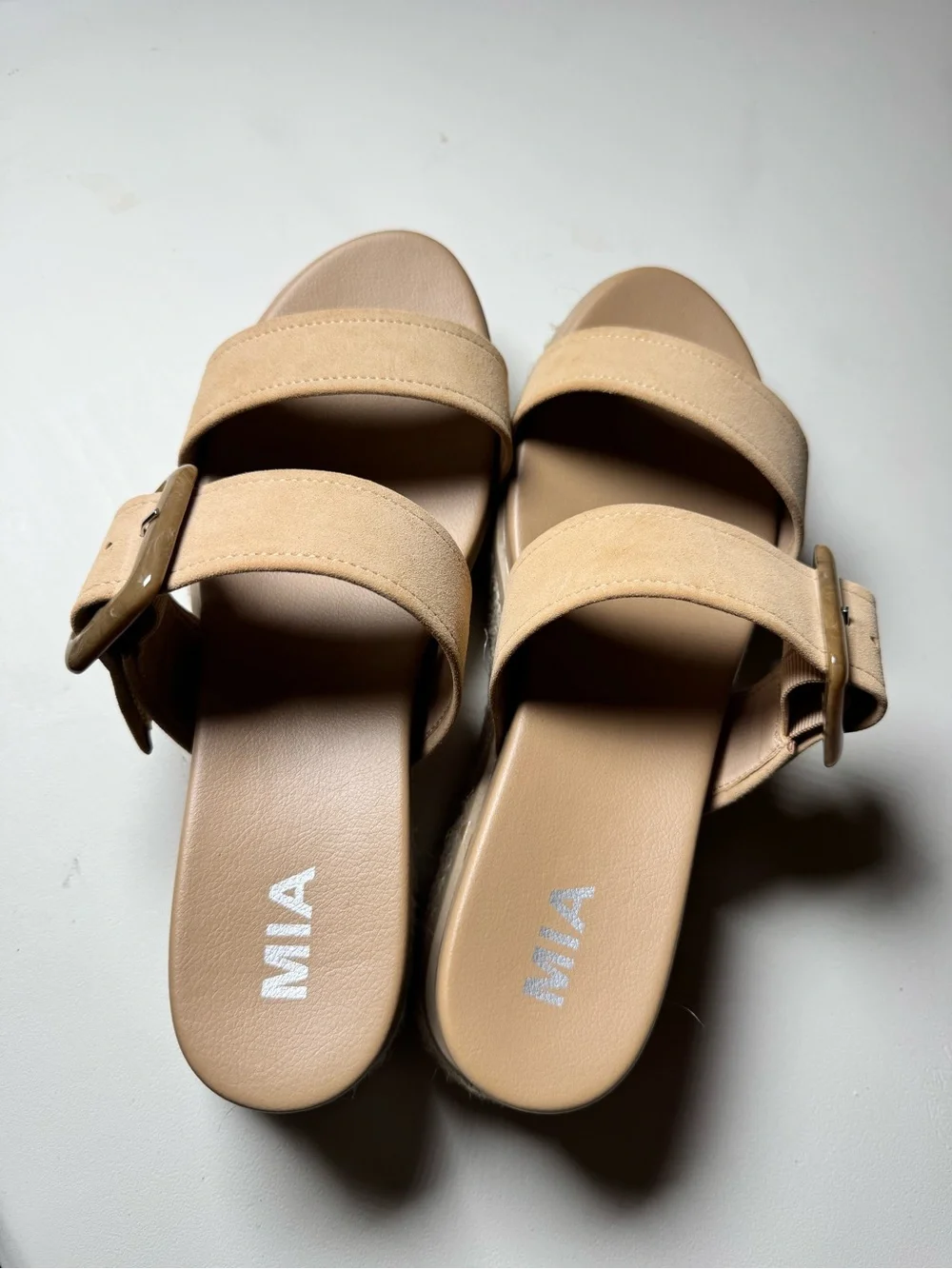 MIA Platform Espadrille Slide Sandals Beige Buckle Size 10